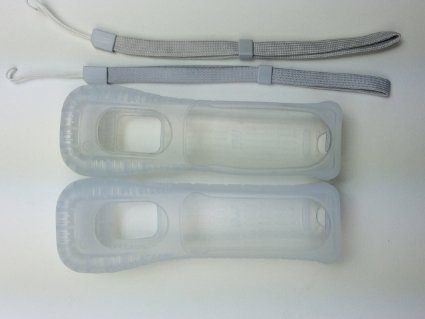 2X White Silicone Skin Case Cover With Wrist Strap For Nintendo Wii Remote Controller