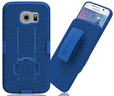 Galaxy S6 Case: Stalion Secure Shell & Belt Clip Holster Combo with Kickstand (Cyan Blue) 180° Degree Rotating Locking Swivel   TPU Shockproof Protection