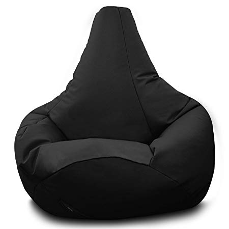 Gilda | Adult Highback Outland - Gaming Lounger Recliner Giant Beanbag Dual Zip Teflon Coated Polyester Virgin Beans Indoor & Outdoor (Water & Stain Resistant) 92cm Base X 80cm Back Support (Black)