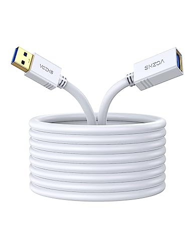 White USB3.0 Extension Cable 20ft, VCZHS USB 3.0 Extension Cable USB3.0 Cable A Male to A Female for USB Flash Drive, Card Reader, Hard Drive, Keyboard,Playstation, Xbox, Oculus VR, Printer, Camera