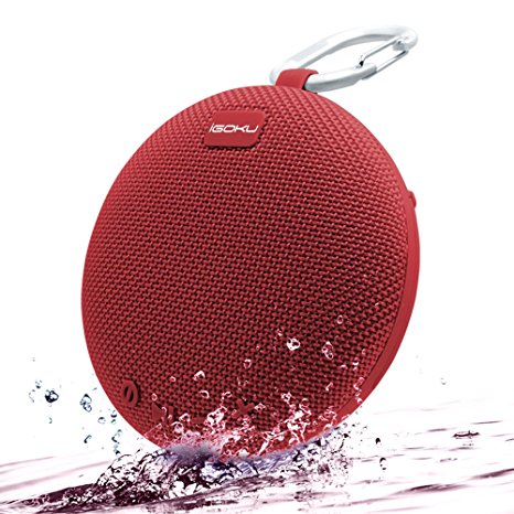 Portable Speaker Waterproof | iGOKU Bluetooth 4.1 Speaker Wireless with Buit-in Mic and Micro SD Slot, Hands-Free Speakerphone, Powerful 5W Audio Driver for Sports, Shower, Beach and Home ( Red )