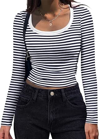 Zeagoo Women's Long Sleeve Scoop Neck Shirts Casual Slim Fit Rib Knit Tops Summer Fall Baisc Business Work Tee