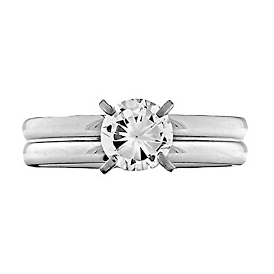 Maria: 0.75ct Russian Ice on Fire CZ Twin Band Engagement Ring 316 Stainless Steel, 3118B