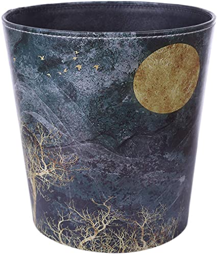 HMANE 10L/2.64 Gallon PU Leather Trash Can Decorative Waterproof Wastebasket Paper Basket Garbage Bin for Home Office Bathroom