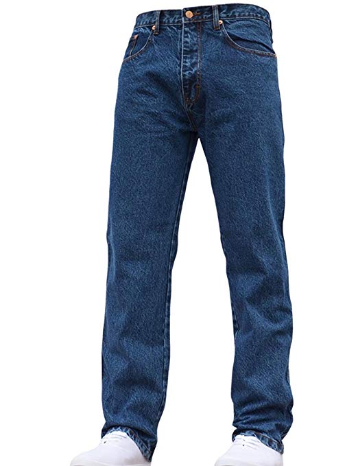 Mens Straight Leg Heavy Duty Work Basic 5 Pocket Plain Denim Jeans Pants All Waist & Sizes