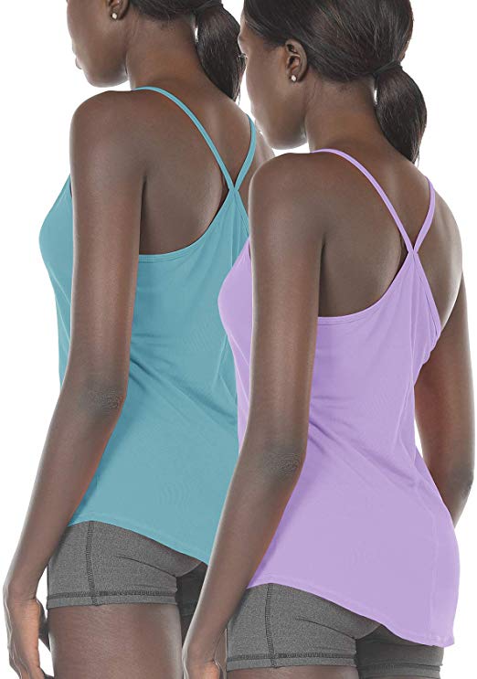 icyzone Workout Tank Tops for Women - Athletic Exercise Strappy Tanks, Yoga Tops, Gym Shirts (Pack of 2)