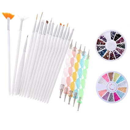 Yimart Pack of 20,Nail Art and Gel Acrylic Drawing Painting Brush Set with Dotting Pen Tools (B)