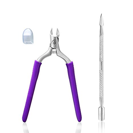 Cuticle Nipper with Cuticle Pusher- Professional Grade Stainless Steel Cuticle Remover and Cutter - Durable Manicure and Pedicure Tool - Beauty Tool Perfect for Fingernails and Toenails (Purple)