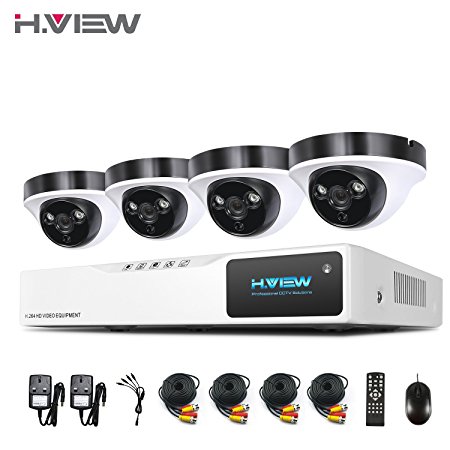H.View 4 channel 1080P CCTV System , 4* 1920x1080p Dome CCTV Security Cameras, 4ch DVR kit Recorder, Home Security System Android, iphone Remote viewing Night Vison up to 30M(with NO Hard Drive Disk)