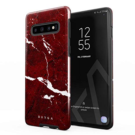 BURGA Phone Case Compatible with Samsung Galaxy S10 Iconic Ruby Red Marble Heavy Duty Shockproof Dual Layer Hard Shell   Silicone Protective Cover