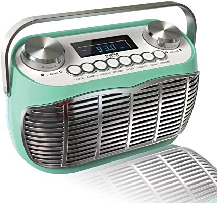 Detroit, FM AM Radio Alarm Clock Bedside Mains Powered Or Battery FM Retro Radio with LCD Display Clock Radio (Green)