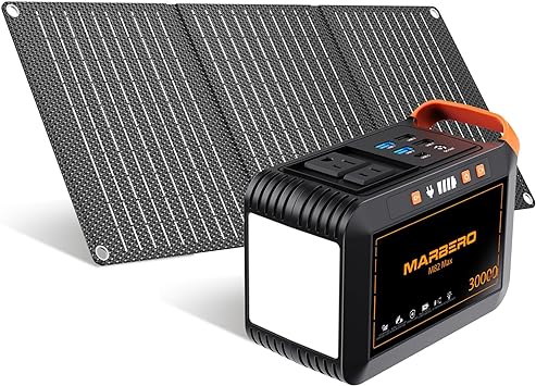 MARBERO 111Wh Solar Generator with Solar Panel Included Portable Power Station 120W with Foldable Solar Panel 30W Set for Camping Outdoor Hiking Fishing Emergency