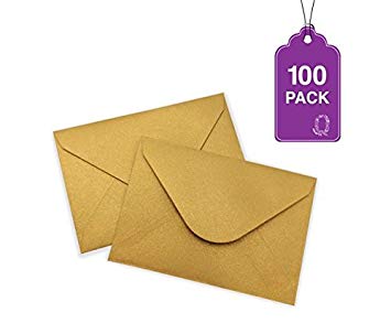 100 Pack Mini Envelopes 4" x 2.75" Gift Card Envelopes. Easy-Seal Business Card/Gift Card Envelopes (2 Colors Available) (Gold)