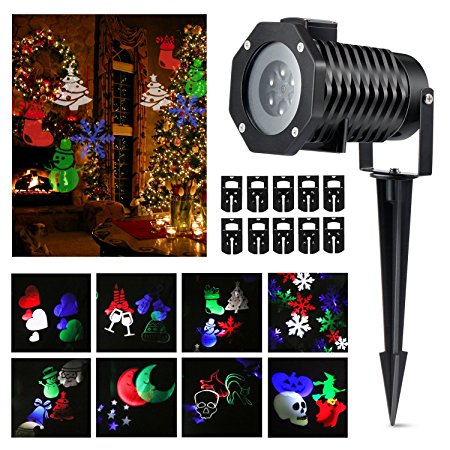 Christmas Projector Lights, Magicfly Rotating Projection Led Lights Snowflake Spotlight, 10PCS Pattern Lens Xmas Led Projector Light Show Multicolor landscape lights Waterproof for Wall Party, Multi