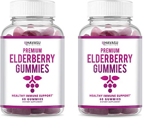 Havasu Nutrition Elderberry Gummies - Supports Immune System Health - Made with Premium Plant-Based Pectin - NO Gelatin, NO Fructose Corn Syrup, Gluten Free -60 Gummies 2 Pack