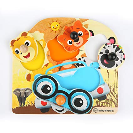 Baby Einstein Friendly Safari Faces Wooden Puzzle Toddler Toy, Ages 12 months and up