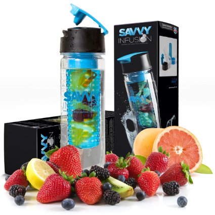 Savvy Infusion - Flip-Top Sport Infuser Water Bottle - Enjoy Delicious Fruit Infused Beverages - Leak Proof Tritan Travel Tumbler - Perfect Infusing and Detox Bottle for Sports and Fitness Enthusiasts