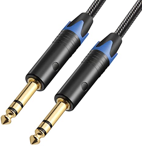 TISINO 1/4 inch TRS Cable, Nylon Braid Heavy Duty 6.35mm Stereo Jack Male to Male Balanced Audio Cord - 15ft