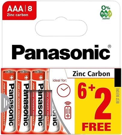 Panasonic AAA Batteries Zinc Carbon - Pack of 8 (6 2 Free)