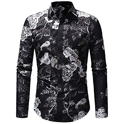 Men's Floral Shirts Long Sleeve Casual Slim Fit Button Down Shirts