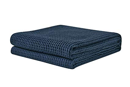 PHF Waffle Weave Blanket for Summer 100% Cotton King Size Navy Blue