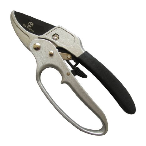 Ratchet Pruning Shears - Sharp Garden Hand Pruners - Easy Ratcheting Action - Best Anvil Gardening Secateurs for Small to Medium Jobs - Simple to Lock or Unlock - 100% Money Back Guarantee