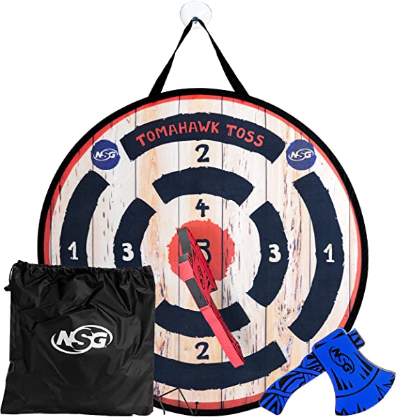 NSG Tomahawk Toss - Foam Axe Throwing Game for Kids - Two Lightweight Axes with Large Easy Stick Target