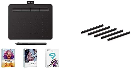 Wacom Intuos Graphics Drawing Tablet with 3 Bonus Software Included, 7.9"x 6.3", Black (CTL4100) & ACK20001 Standard Nibs