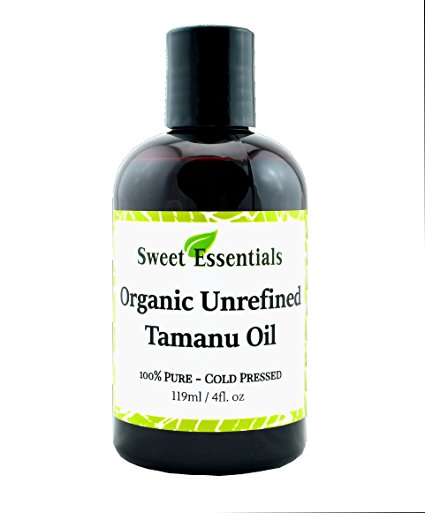 100% Pure Unrefined Organic Tamanu (Foraha) Oil -4oz- Imported from Tahiti - Cold Pressed - Scar Reduction - Acne Prevention & Healing - Age Spot Reduction - Moisturizing - Treat & Prevent Eczema and Psoriasis - By Sweet Essentials
