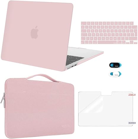 MOSISO Compatible with MacBook Air 13.6 inch Case 2023 2022 A2681 with M2 Chip Touch ID, Plastic Hard Shell Case & Carrying Sleeve Bag & Keyboard Cover &Webcam Cover & Screen Protector, Baby Pink