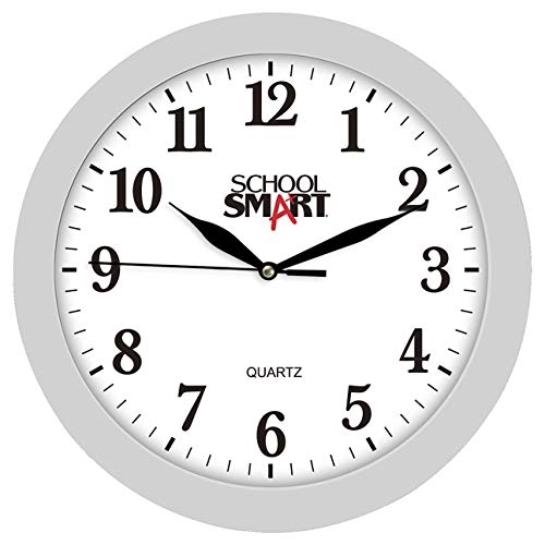 School Smart SSG-0006 Silent Movement Wall Clock 10", Black Face/White Frame