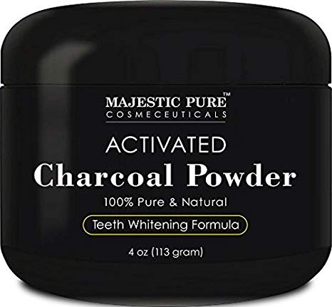 Teeth Whitening Activated Charcoal Powder by Majestic Pure - Natural Teeth Whitener with Coconut Charcoal, Non Abrasive, 4 oz