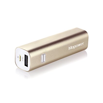 Portable Charger,Mopower 3000mAh Power Bank Lipstick-shaped Aluminum Metal External Backup Battery Pack for iPhone 6 4 5S 4S, iPad ,Galaxy S6 Note 3, iPod,HTC,Sony,LG, Mobile Digital Devices (Gloden)