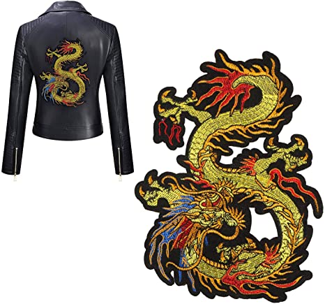 Kissbuty Gold Dragon Patch Embroidered Applique Patch Chinese Dragon Sew on or Iron on Patches for DIY Chinese Dragon Costume, Jeans, Jackets, Clothing, Bags