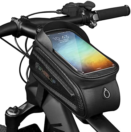 WATERFLY Bike Frame Bag Waterproof Bicycle Top Tube Handlebar Bag with Touch Screen Sun Visor Front Bike Phone Bag for Cellphone Below 6.5"