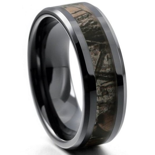 King Will 8mm Mens Black Tungsten Carbide Ring Camo Camouflage Comfort Fit Wedding Band