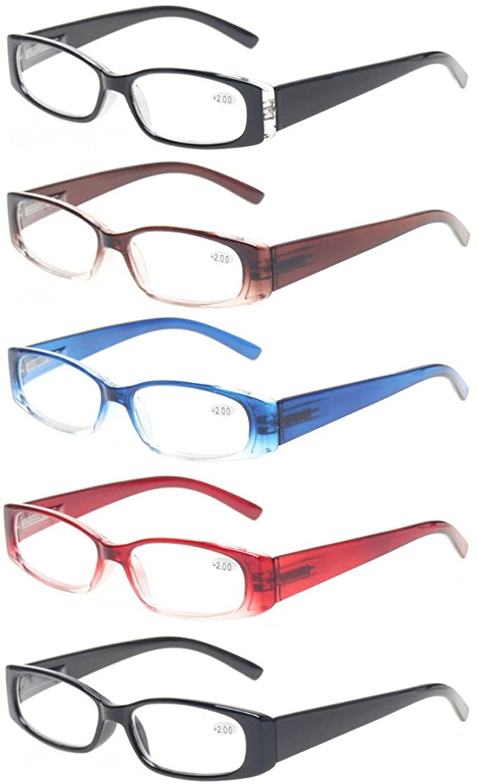 Kerecsen Unisex Adult Reading Glasses 5 Pack Flexible Spring Hinge Readers Includes Sun Readers