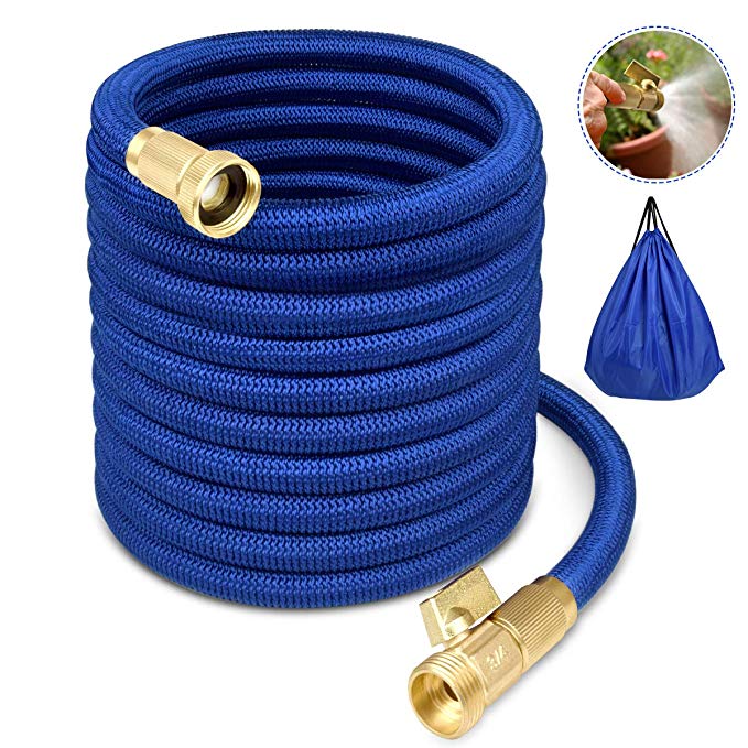 Garden Hose Water Hose Expandable Garden Hose Flexible Garden Hose 50FT No-Kink Flexible Expanding Water Hose with 4 Layer Latex Core, 3/4 Solid Brass Fittings for Watering/ Washing/ Cleaning