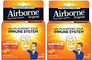 Airborne Yglczj Vitamin C Effervescent Tablets, Zesty Orange, 20 Count (2 Pack)