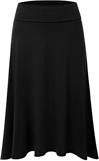 JJ Perfection Women's High Waist Elastic Flared Midi Skirt