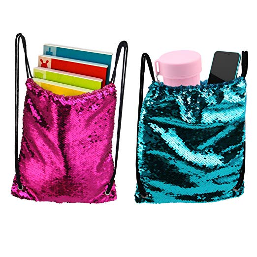 Artoree Mermaid Drawstring Bag Sequin Party Favors Backpack Gift for Girl-2 Pack