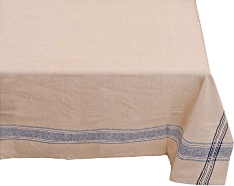 Yourtablecloth 100% Cotton Fabric Tablecloth – French Nautical Design Table Cloth –Hemmed Edges, Superior Quality & Durable – Blue Stripes, 60 x 104 Rectangle/Oblong