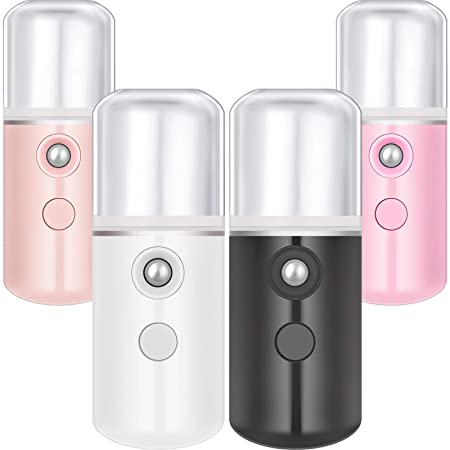 4 Pieces Nano Mist Sprayer Nano Facial Mister Portable Mini Face Mist Handy Sprayer Atomization Eyelash Extensions Cool Facial Steamer for Skin Care USB Rechargeable (White, Black, Light Pink, Pink)