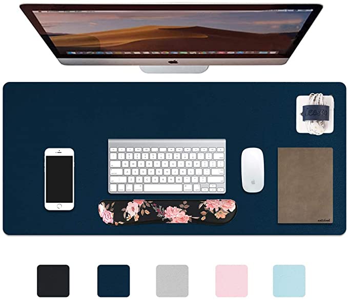 iCasso Desk Pad, Office Desk Mat, Waterproof PU Leather Desk Blotter Protector, Smooth Surface Laptop Mouse Pad, Large Durable Desk Writing Pad for Home, Work, Game - 35.4" x 15.7" - Navy Blue