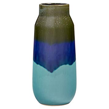 Rivet Mid Century Modern Ceramic Home Decor Flower Vase - 12 Inch, Blue and Green