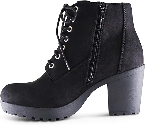 MARCOREPUBLIC Sydney Women’s Ankle Boots - Combat Boots for Women with Chunky Block High Heels Lace Up & Zipper Closure - Casual Shoes and Womans Booties for Fashion