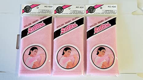 Salux Japanese Beauty Skin Wash Cloth - Beauty Towel/ Scrub/ Nylon Wash Cloth/Bath Body Shower (Pink - Pack of 3)