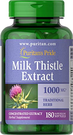 Puritan's Pride Milk Thistle 4:1 Extract 1000 mg (Silymarin) - 180 Softgels