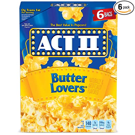 ACT II, Microwave Popcorn, Butter Lovers, 2.75-oz. Bags, 6 Ct