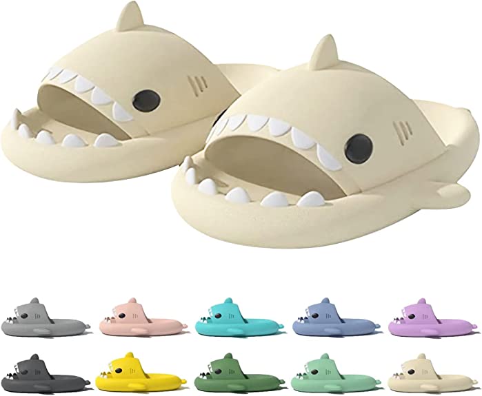 rosyclo Shark Slides for Women and Men, Cute Cloudy Shark Slippers Adult Summer Soft Lightweight Anti-Slip Thick Sole Open Toe beach house Baby Cloud Cushion Pillow Slide Sandals for Indoor & Outdoor